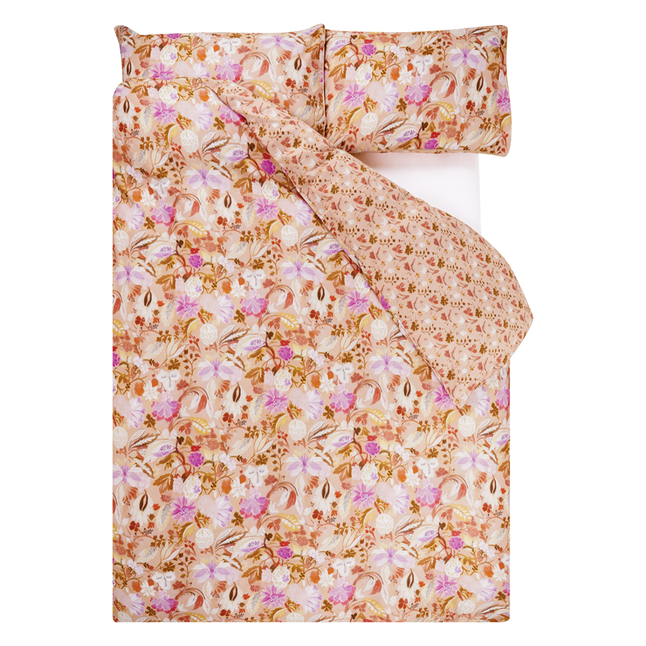 Housse de couette imprimée en satin de coton, GIRADON, Rose clair