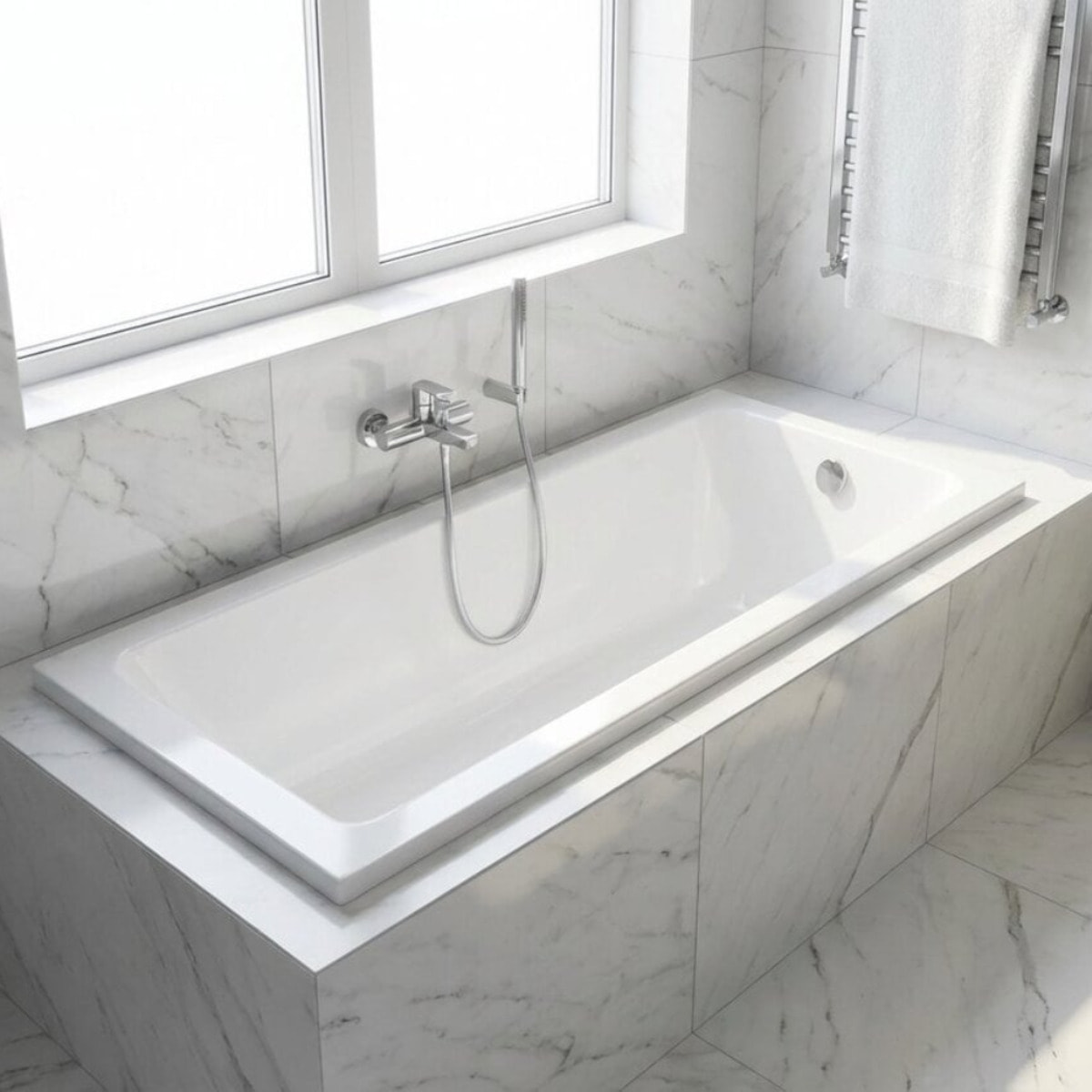 Aurum 160x80 cm baignoire rectangulaire en acrylique, gauche et droite, avec pieds + vidage + siphon, blanc (SATVAUR16080-SET)