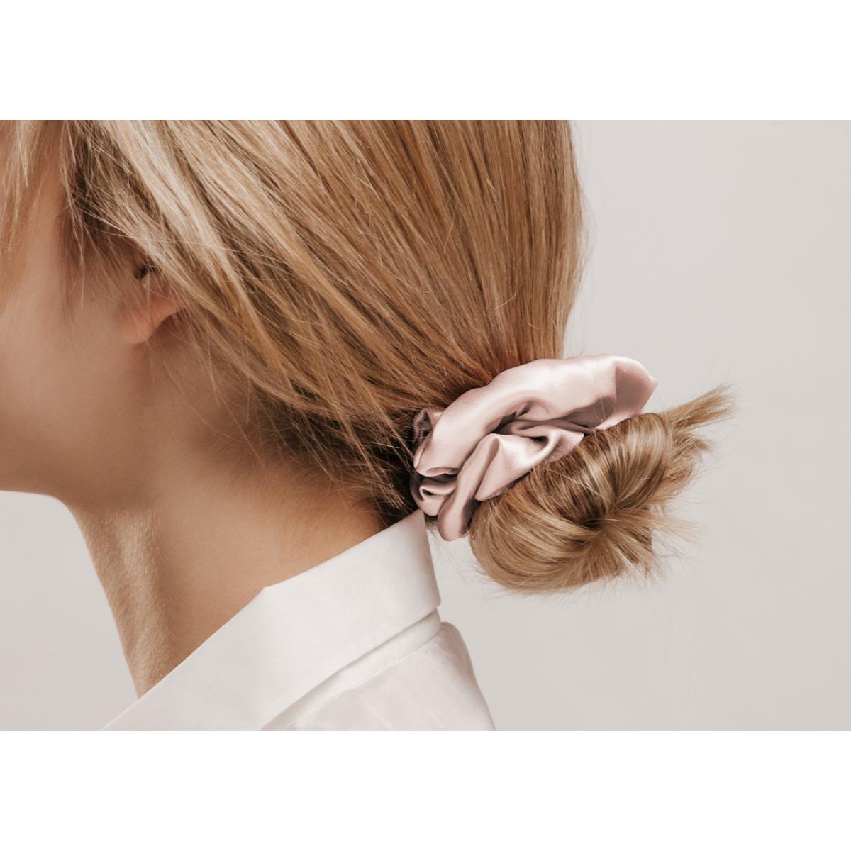 Federa Cuscino Letto Con Zip E Scrunchies Elastico Capelli 100% Seta Tinta Unita Rosa