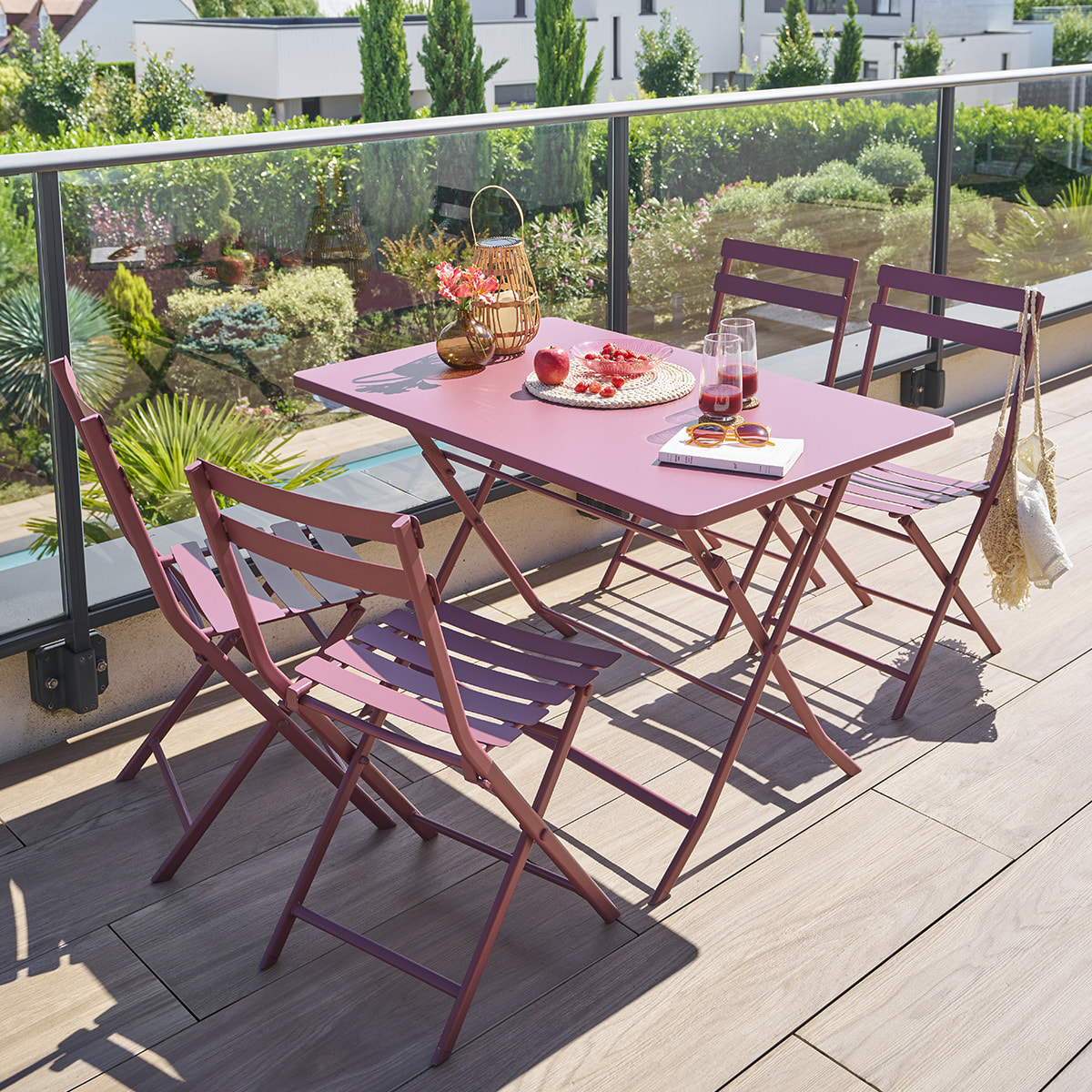 Table de jardin pliante rectangulaire "Greensboro" lie de vin 4 places en acier