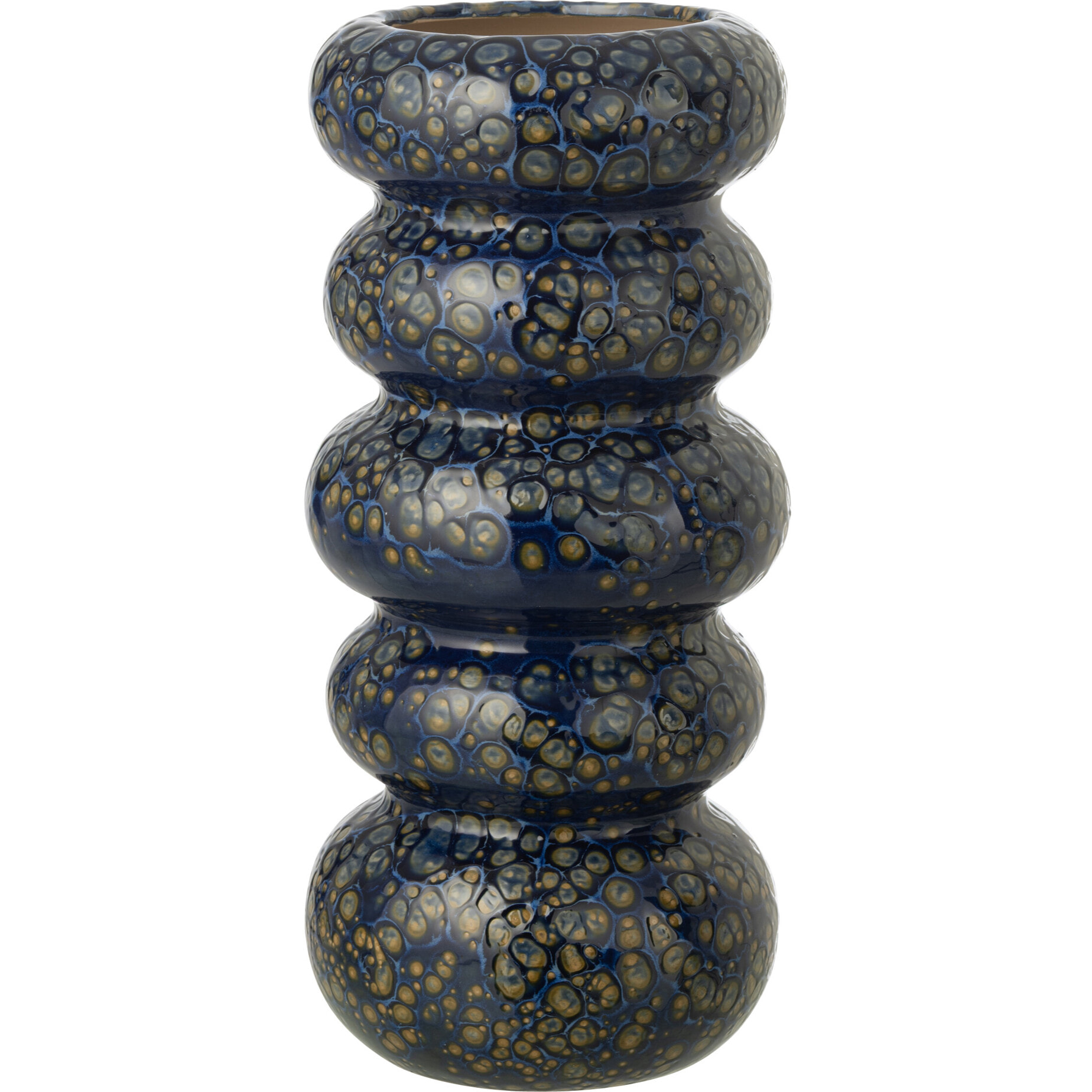 J-Line Vase Anneaux Pois - porcelaine - bleu foncé - large