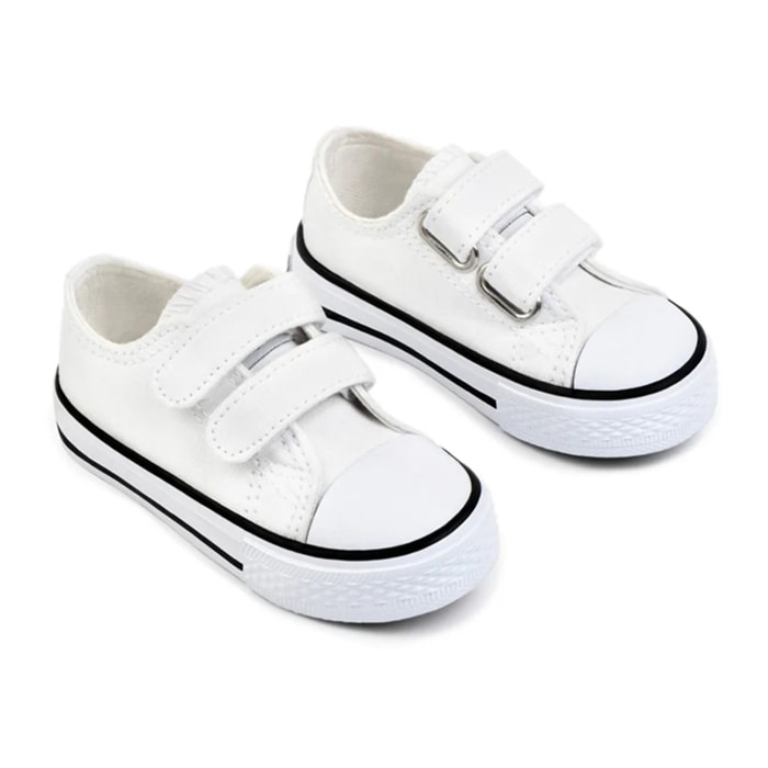 Zapatillas de Bebé con Cierre Adherente de Lona en Blanco