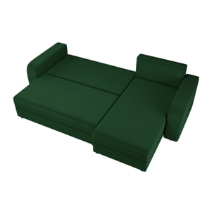 Harvey - Canapé d'angle réversible 4 places convertible avec coffre en velours - Vert