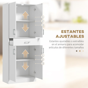 Alacena de Cocina Mueble de Cocina con 4 Puertas 1 Cajón y Estantes Ajustables Antivuelco Armario de Cocina Moderno para Comedor Salón 70,8x34x180 cm Blanco y Plata