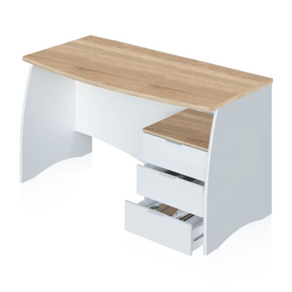 Mesa de escritorio Elan 3 cajones Blanco Artik (Blanco Mate) - Roble Canadian