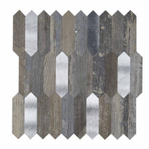Crédence adhésive murale 3D  - Effet bois et métal 4 pièces - Marron