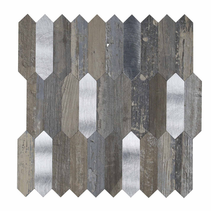 Crédence adhésive murale 3D  - Effet bois et métal 4 pièces - Marron