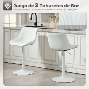 Juego de 2 Taburetes de Bar Taburetes Altos de Cocina Giratorios con Altura Ajustable 92-110 cm Respaldo Asiento de Piel Sintética Marco de Acero y Reposapiés para Comedor Mostrador Blanco