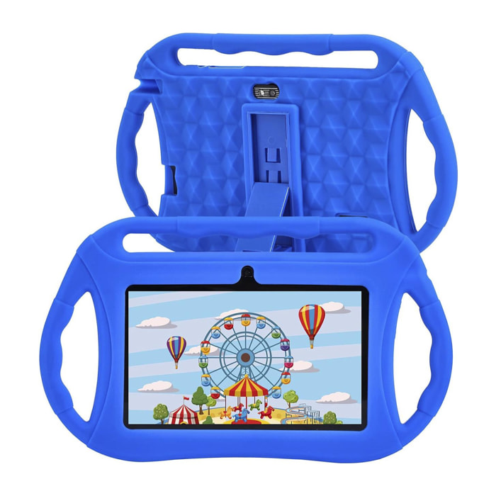 Tablet per bambini WiFi Q8. Sistema operativo Android 10 con IWAWA. Schermo 7'' 1024x600px. Allwinner A100, ARM Cortex™-A53 Quad-Core, 1,6 Ghz 2 GB di RAM + 32 GB. Doppia camera, involucro in silicone.