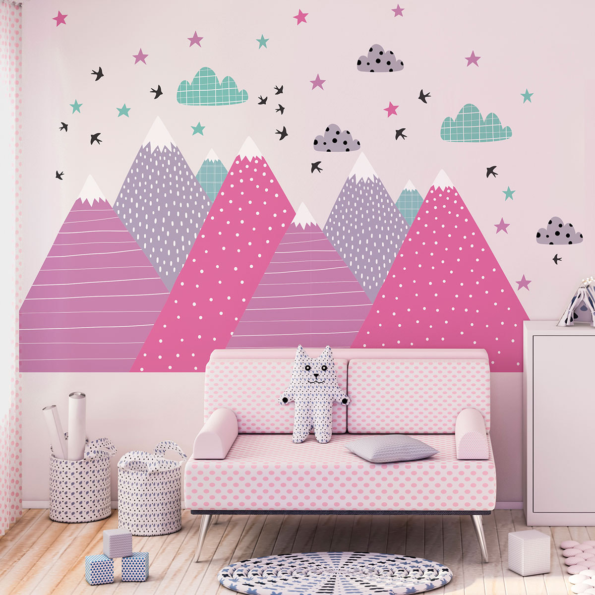 Stickers muraux enfants - Décoration chambre bébé - Autocollant Sticker mural géant enfant montagnes scandinaves UNIKA