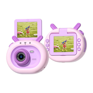 DAM Cámara digital de fotos 40mpx y video FHD para niños. Pantalla abatible de 2 pulgadas. Incluye trípode con función grip. 8x3x5 Cm. Color: Rosa