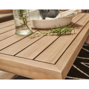 Papeete - salon bas de jardin 4 places + table - bois d'acacia et coussins beiges - Bois / Beige