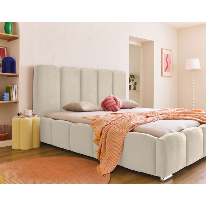 Torreon - lit coffre - 160x200 - sommier inclus - en velours - Beige