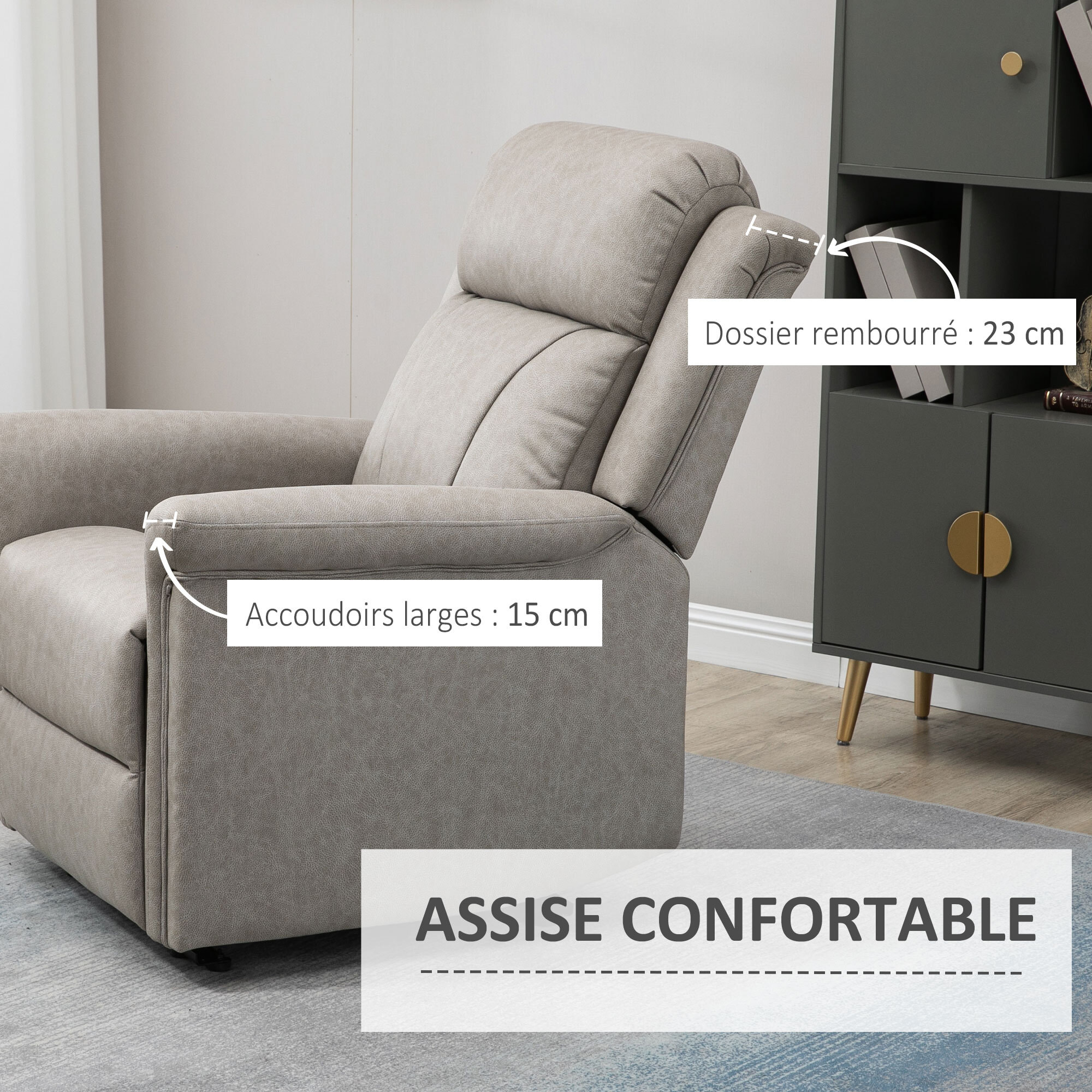 Fauteuil de relaxation inclinable avec repose-pied ajustable revêtement microfibre polyester gris