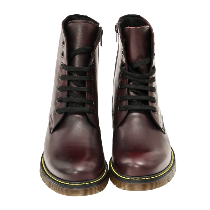 Anfibi in vera pelle con stringhe e lampo laterale