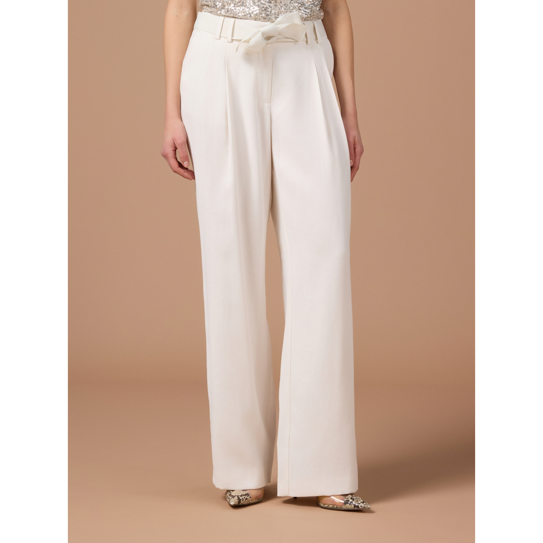 Oltre - Pantaloni fluidi con cintura - Bianco