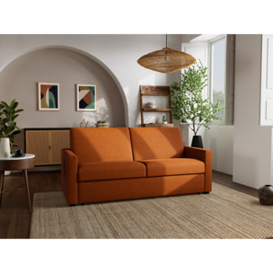 Julia - canapé 3 places convertible couchage quotidien matelas 14 cm en tissu - Rouille