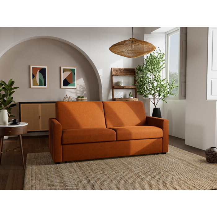 Julia - canapé 3 places convertible couchage quotidien matelas 14 cm en tissu - Rouille