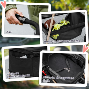 Carrito para Perros Plegable 3 en 1 Cochecito para Mascotas Carrito para Perros Miniatura con Cesta de Almacenaje Ventana de Malla Portavasos y 2 Ruedas Universales 76x50x102 cm Negro
