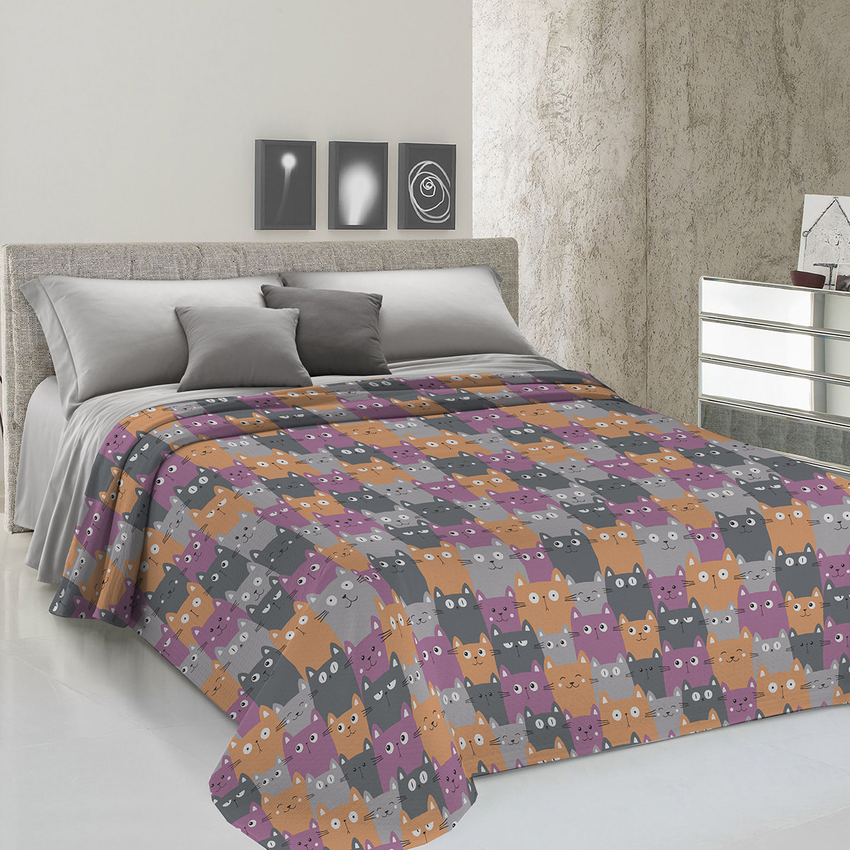 Copriletto di cotone happycat arancio