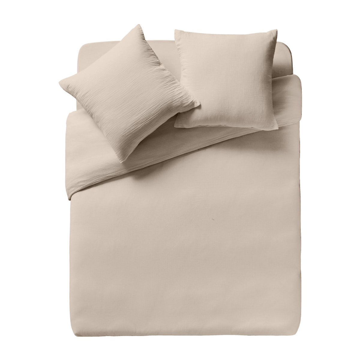Parure de lit Housse de couette + Taie carrée en gaze de coton lavée, TENDRESSE, Beige naturel