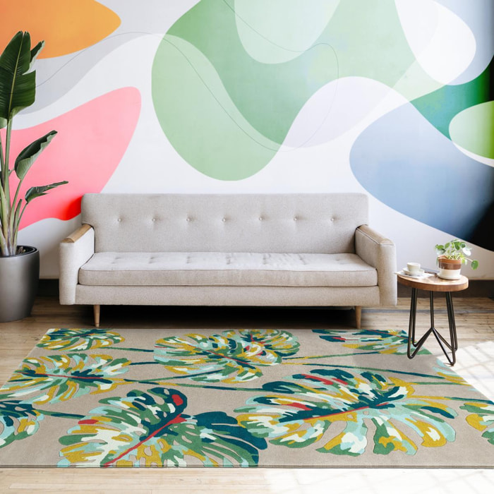 Tapis salon et chambre fait à la main en laine motif floral ZATA