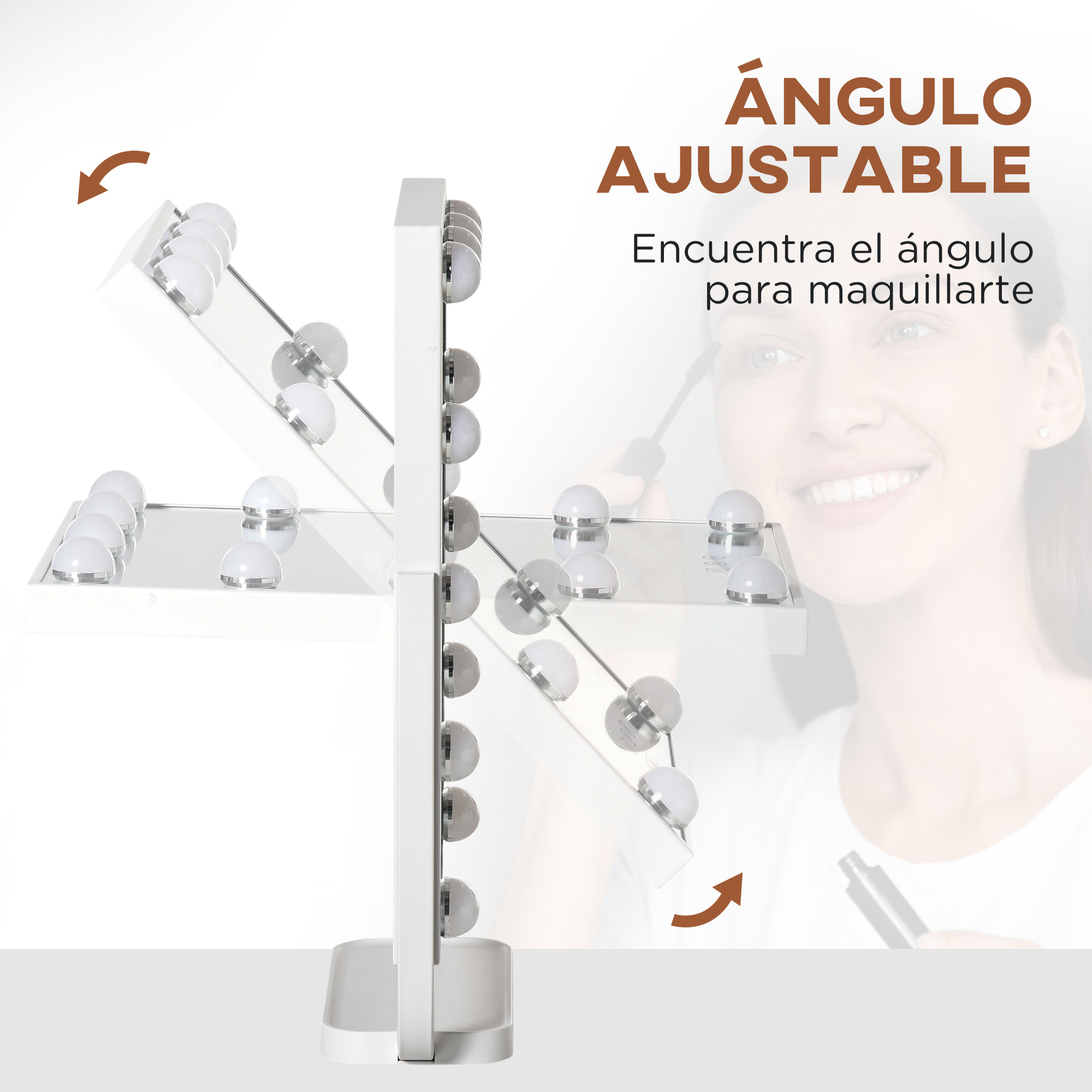 HOMCOM Espejo de Maquillaje con Luz Espejo Hollywood de Mesa con 12 LED 3 Modos y Luz Ajustable Pantalla Táctil y Función de Memoria para Dormitorio Baño 32,8x11x47,4 cm Blanco