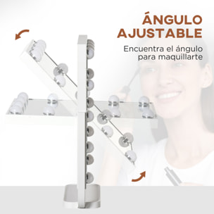 HOMCOM Espejo de Maquillaje con Luz Espejo Hollywood de Mesa con 12 LED 3 Modos y Luz Ajustable Pantalla Táctil y Función de Memoria para Dormitorio Baño 32,8x11x47,4 cm Blanco