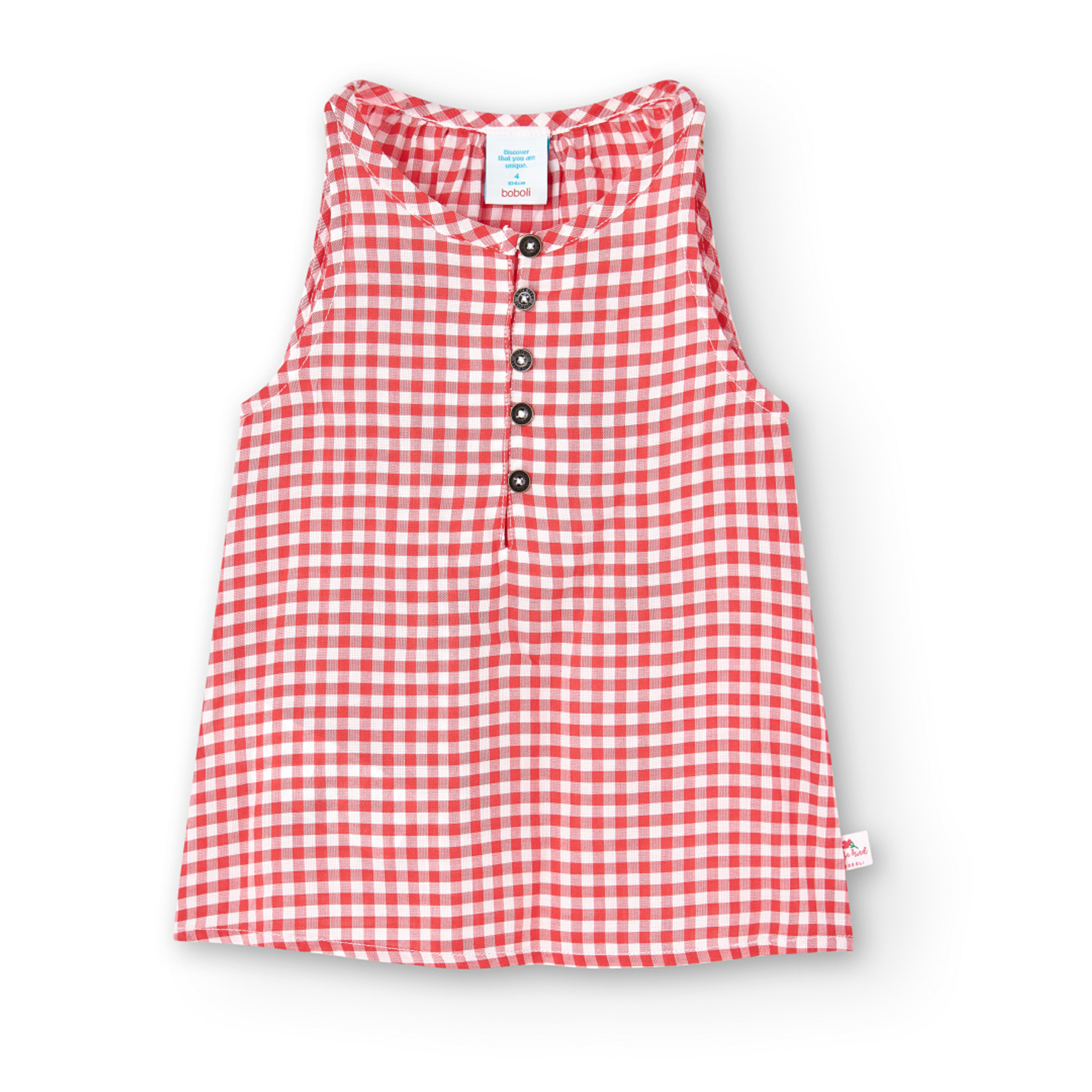 Blusa niÃ±a, viscosa, estampado de cuadros, rojo, tirantes