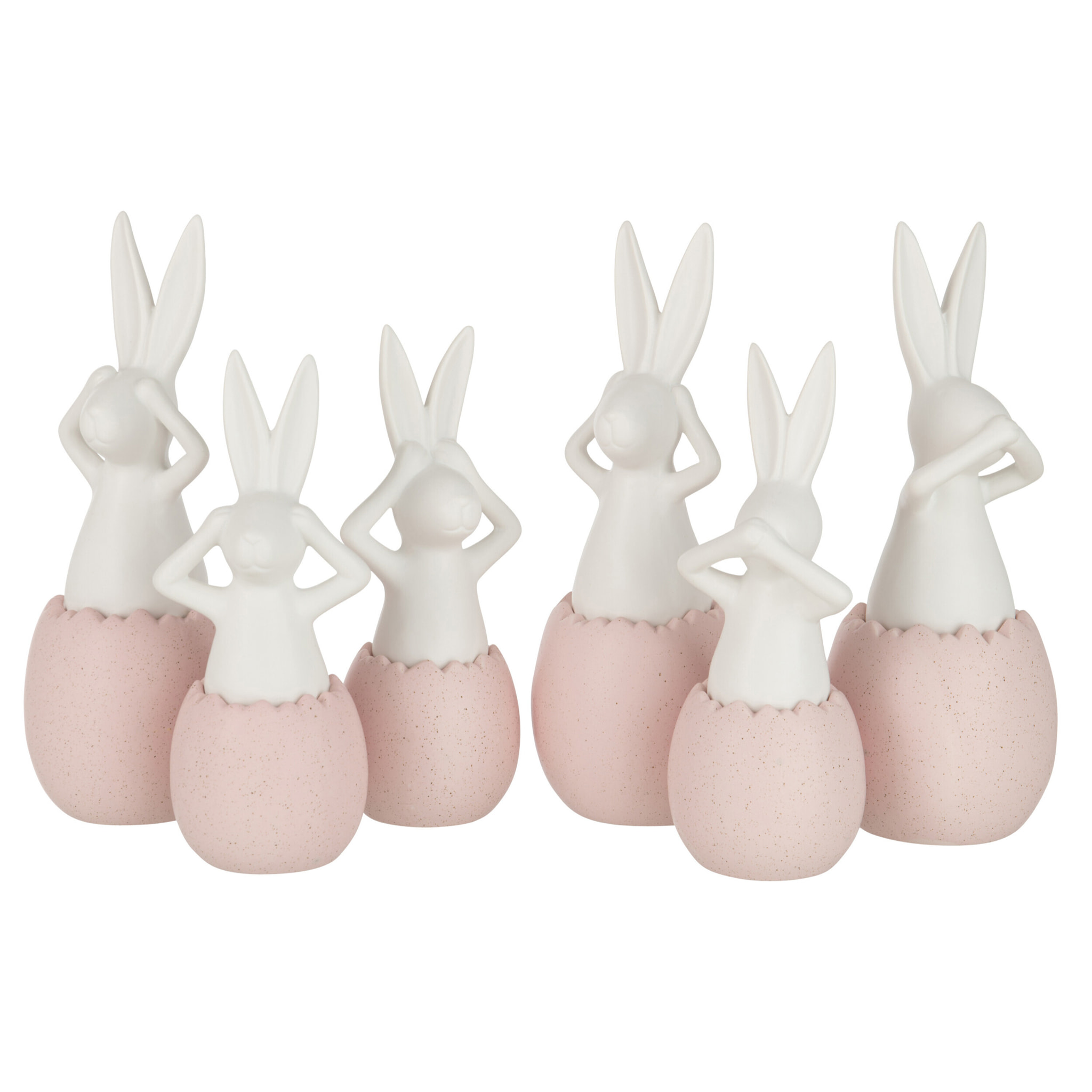 J-Line Figurine Lapin - céramique - rose - large - 3 pièces