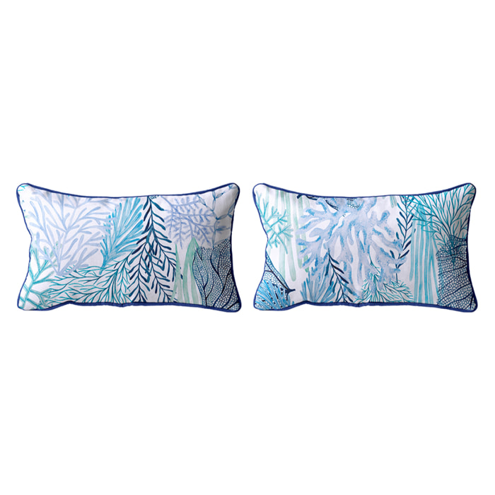 Lot de 2 housses de coussin en coton imprimé ARRECIFE - bleu