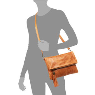 Alzano borsa a tracolla donna. Pelle autentica camoscio stampa serpente.