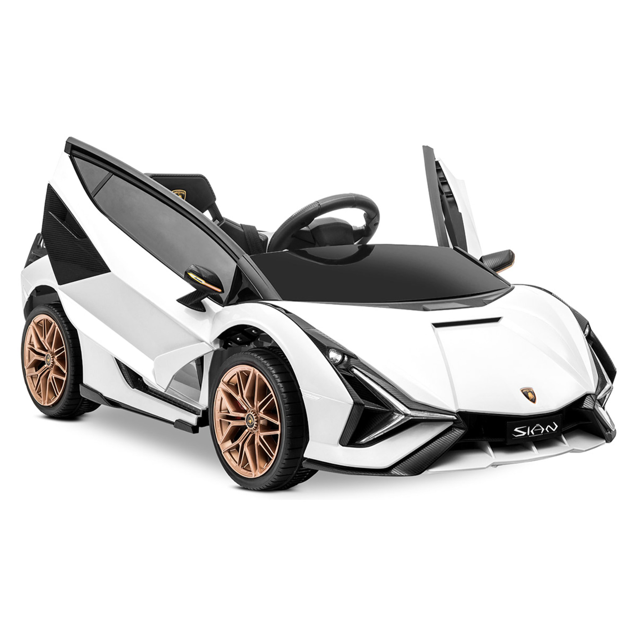 PLAYKIN Coche de batería 12V niños 3-8 años Lamborghini Sian White mando control remoto