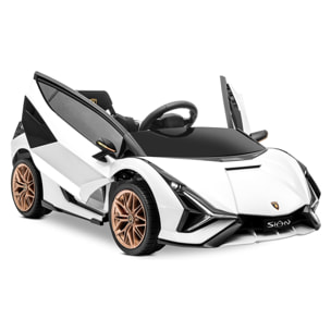 PLAYKIN Coche de batería 12V niños 3-8 años Lamborghini Sian White mando control remoto