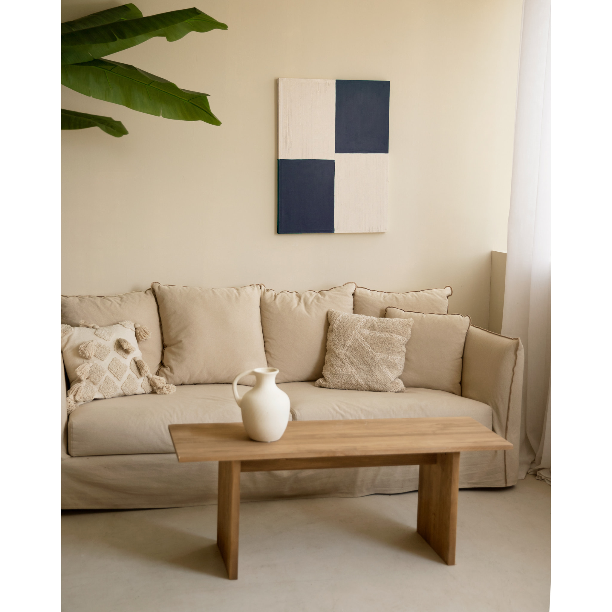 Tableau bleu et blanc décoratif sur coton avec cadre en bois peint à la main à la peinture à l'huile en différentes tailles