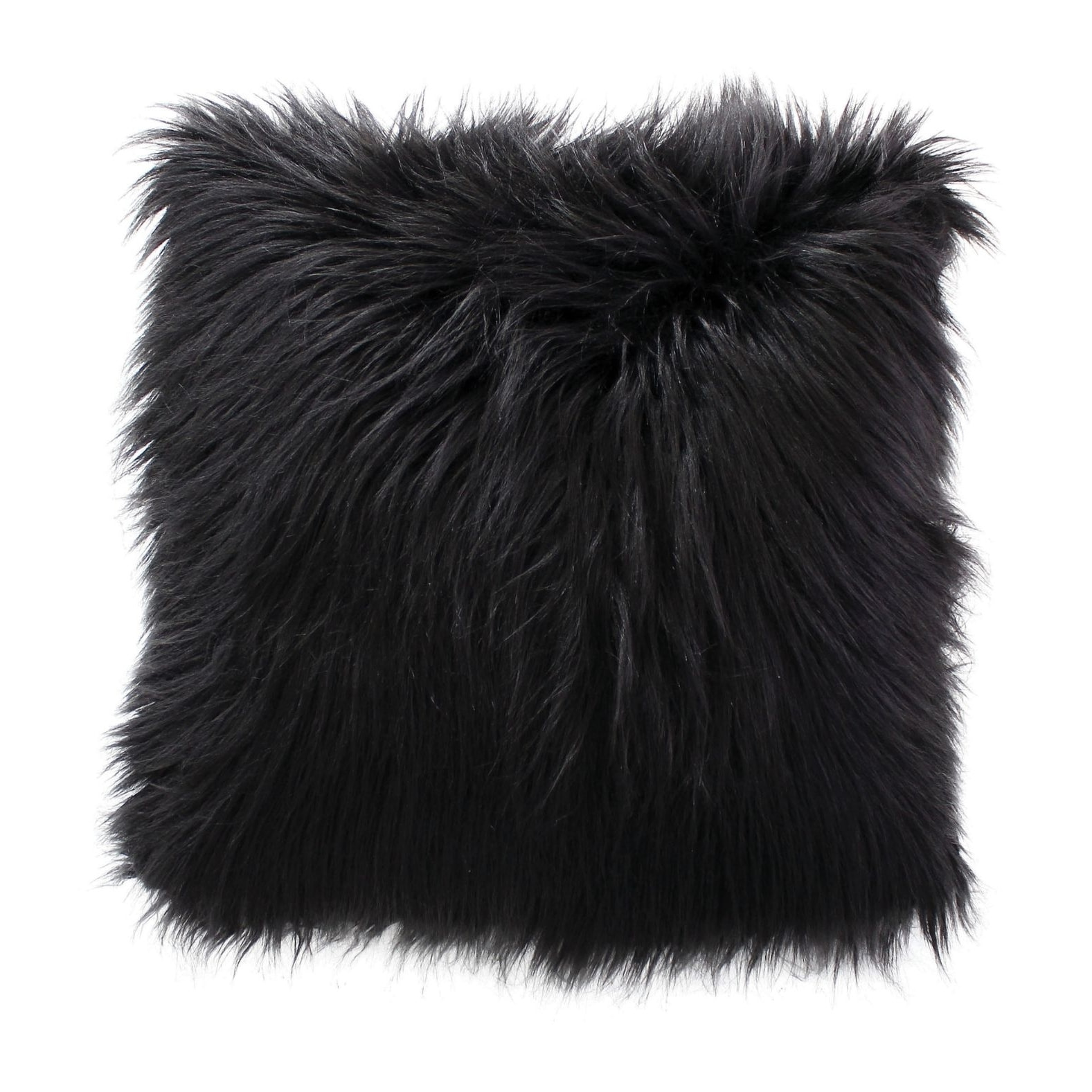 Coussin déhoussable uni imitation fourrure - Noir