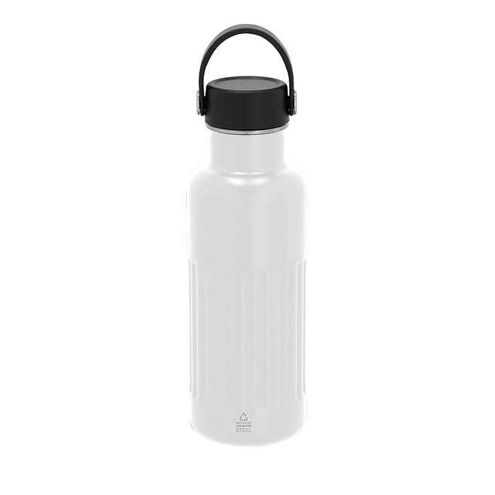 Bidón térmico en Acero Inox Reciclado de doble pared y 500 ml de capacidad. Exterior en acabado biselado mate. Incluye tapón a rosca con asa.