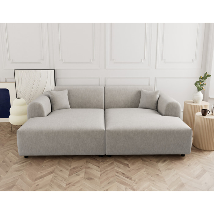 Aumance - canapé droit 4 places avec double méridienne assise profonde en velours texturé - Gris clair