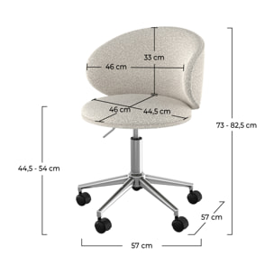 Chaise de bureau Aurore en tissu bouclé blanc