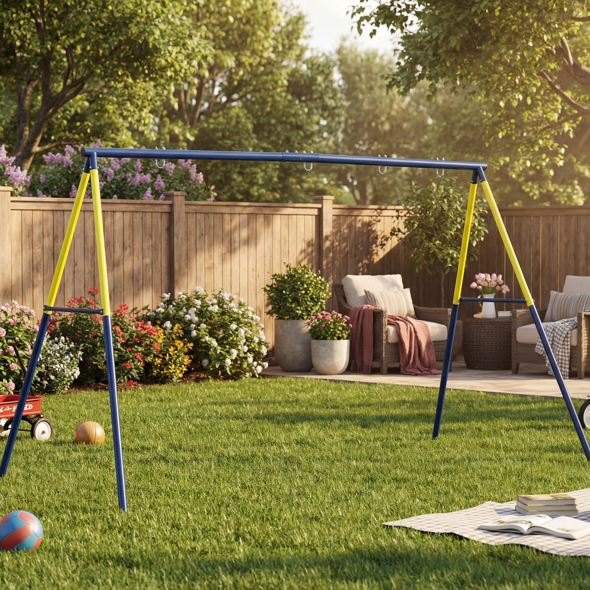 Portique balançoire double 4 crochets acier max. 150 Kg jaune bleu