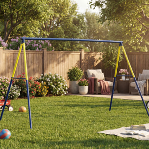 Portique balançoire double 4 crochets acier max. 150 Kg jaune bleu