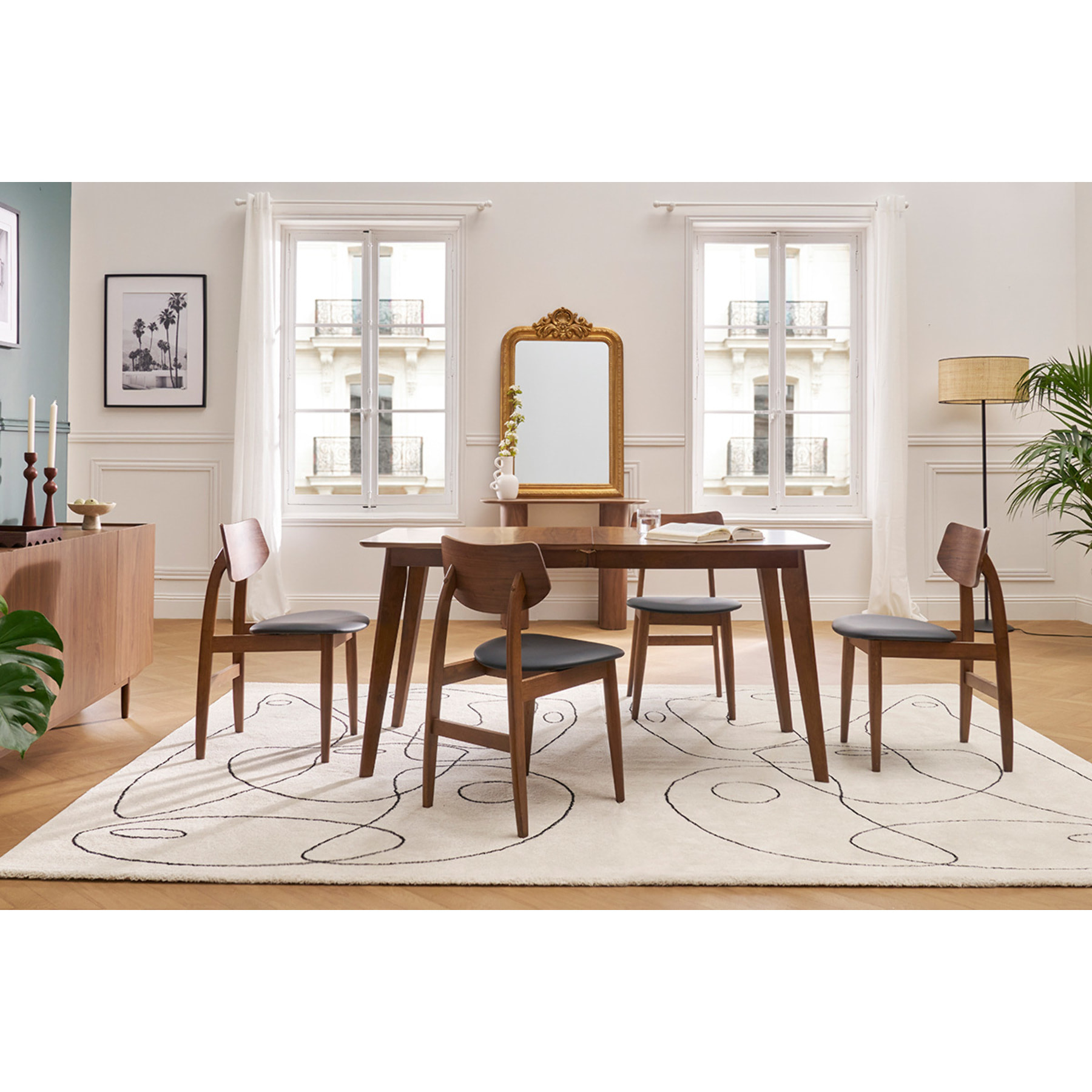 Chaises scandinaves en bois foncé et tissu effet velours texturé vert kaki (lot de 2) ELION