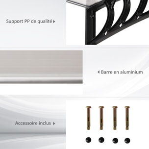 Auvent marquise de porte design voûté arrondi dim. 150L x 90l x 25H cm polycarbonate PP noir
