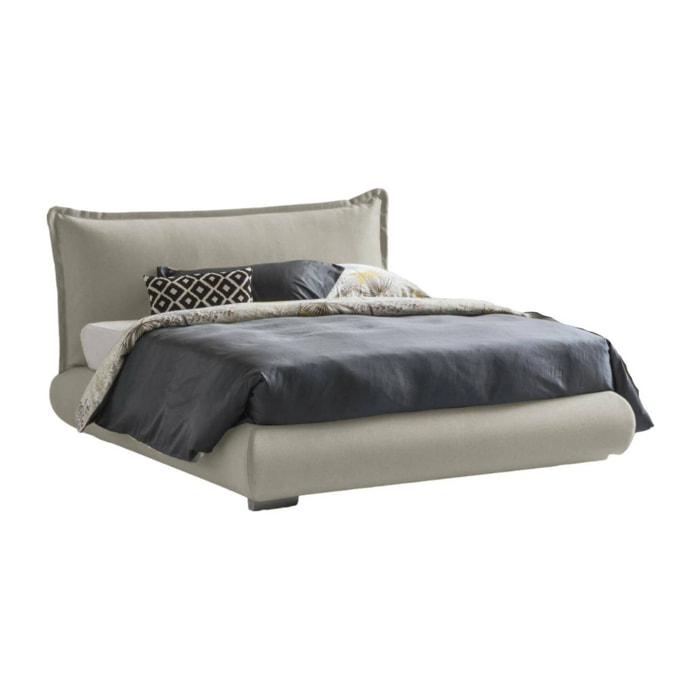 Letto matrimoniale Geras, Letto contenitore con rivestimento e testata in tessuto, 100% Made in Italy, Apertura frontale, adatto per materasso 160x190 cm, Beige