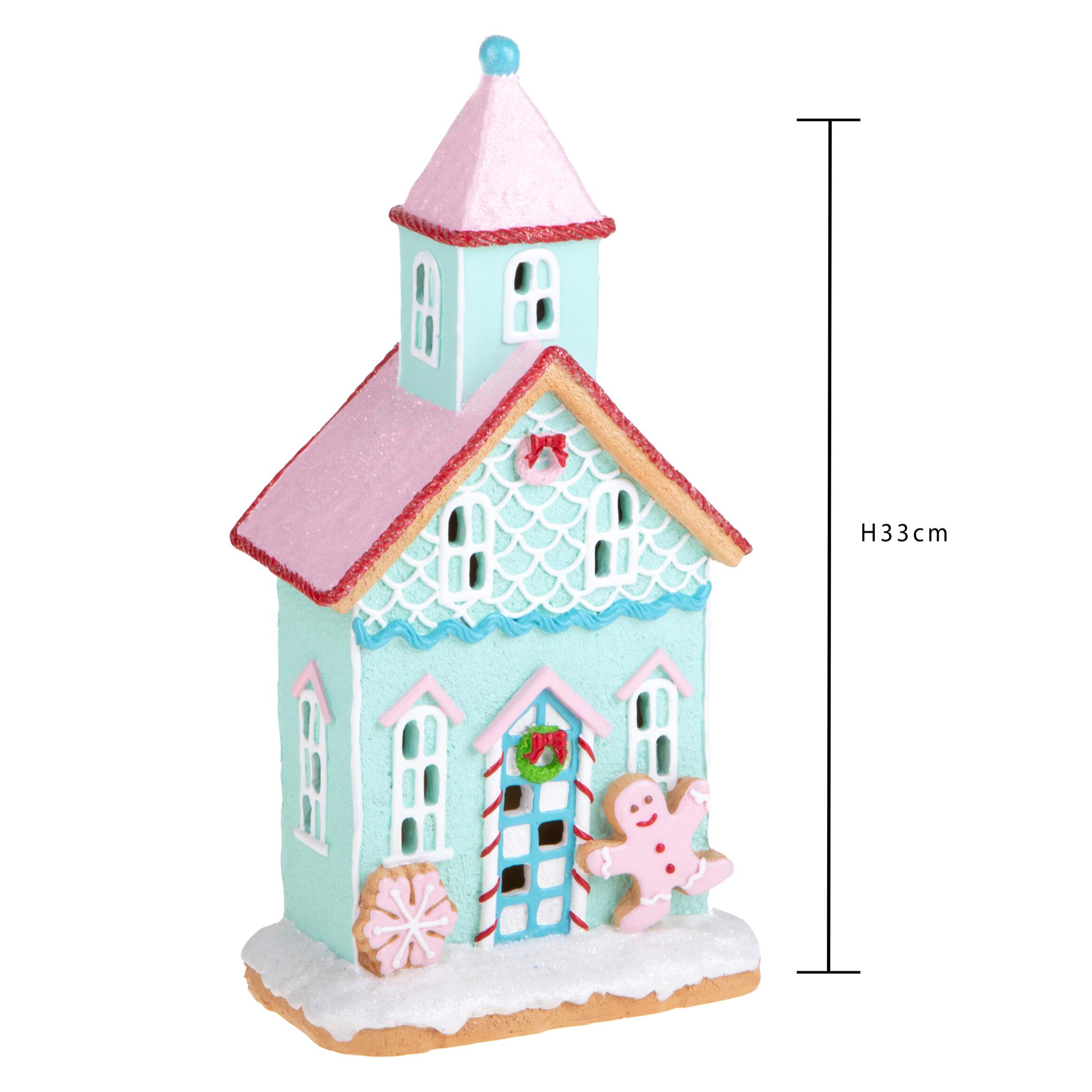 Chiesetta Gingerbread con Led - Pezzi 1 - Colore Bianco - 18x33Hx11,5cm - Bianchi Dino