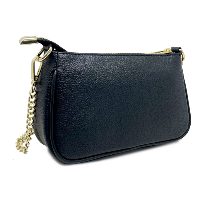 Chicca Borse - Tracollina Clutch Donna in Vera Pelle - Colore Nero
