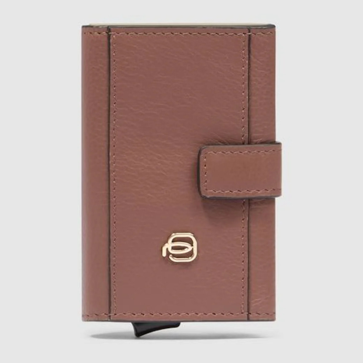 Piquadro Portacarte automatico in metallo e pelle, schermato con protezione RFID