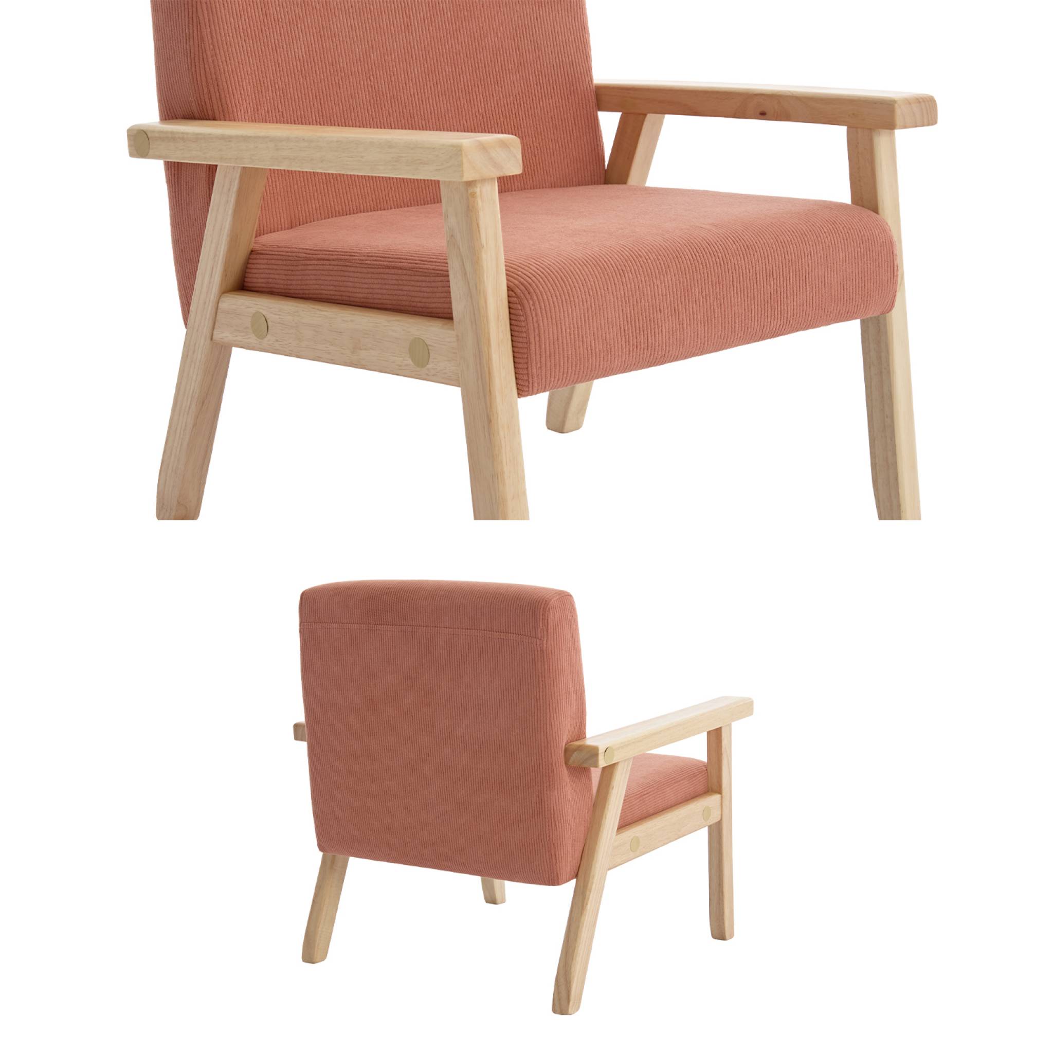 Fauteuil enfant en bois et velours côtelé terracotta. ISAK L 47 x P 43.5 x H 50cm