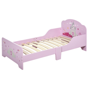 Lit enfant - lit d'enfant design princesse motif château - sommier à lattes inclus - MDF contre-plaqué rose