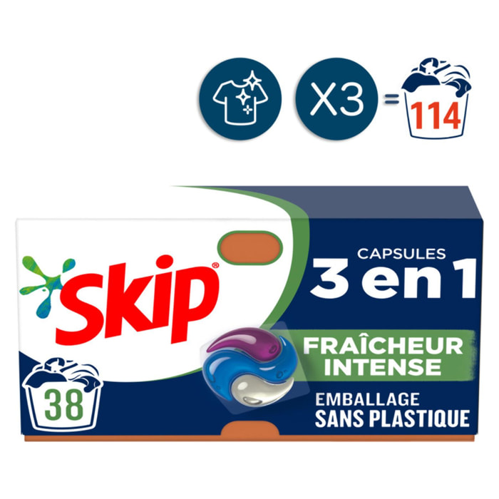 114 lavages - Capsules 3-en-1 SKIP Lessive Fraîcheur Intense (Lot de 3x38)